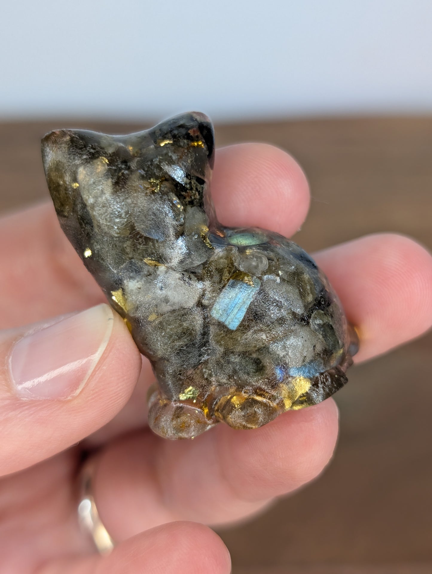 Labradorite Chip Resin Cat Carving
