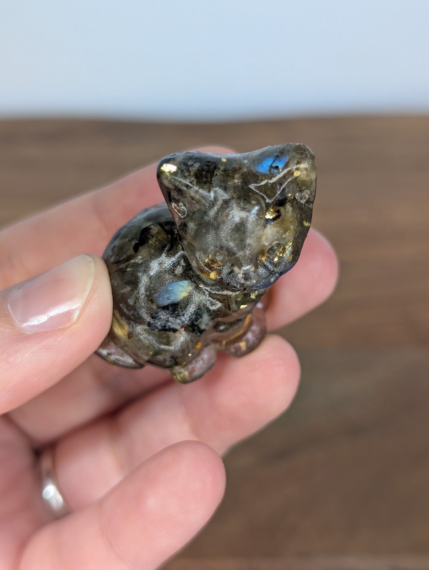 Labradorite Chip Resin Cat Carving
