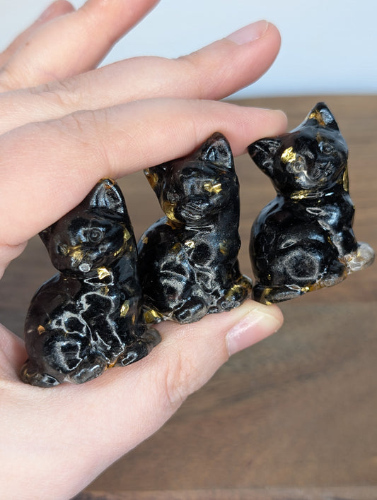 Obsidian Chip Resin Cat Carving