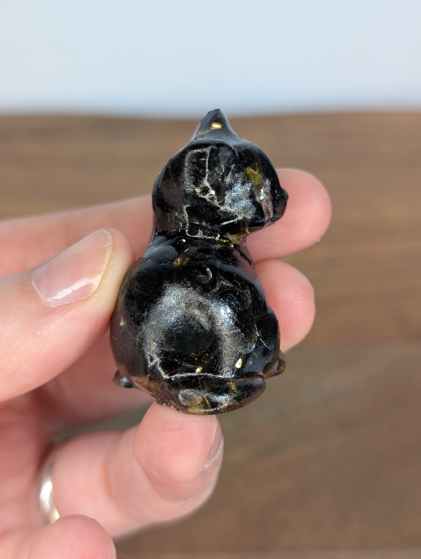 Obsidian Chip Resin Cat Carving
