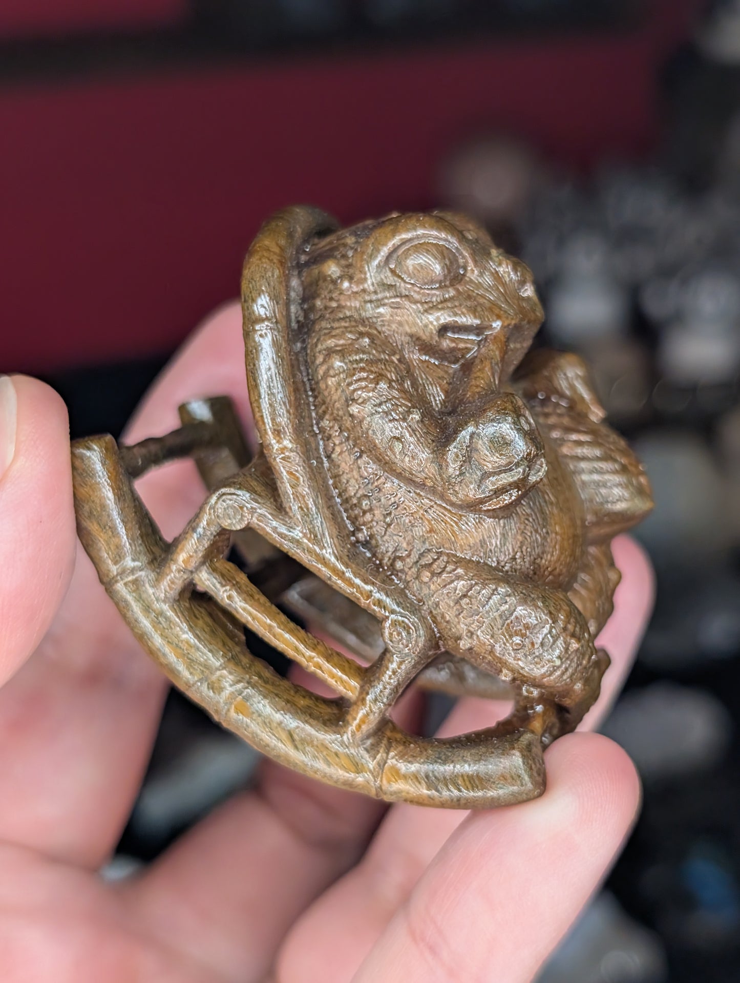 Wooden Toad in a Rocking Chair Carving