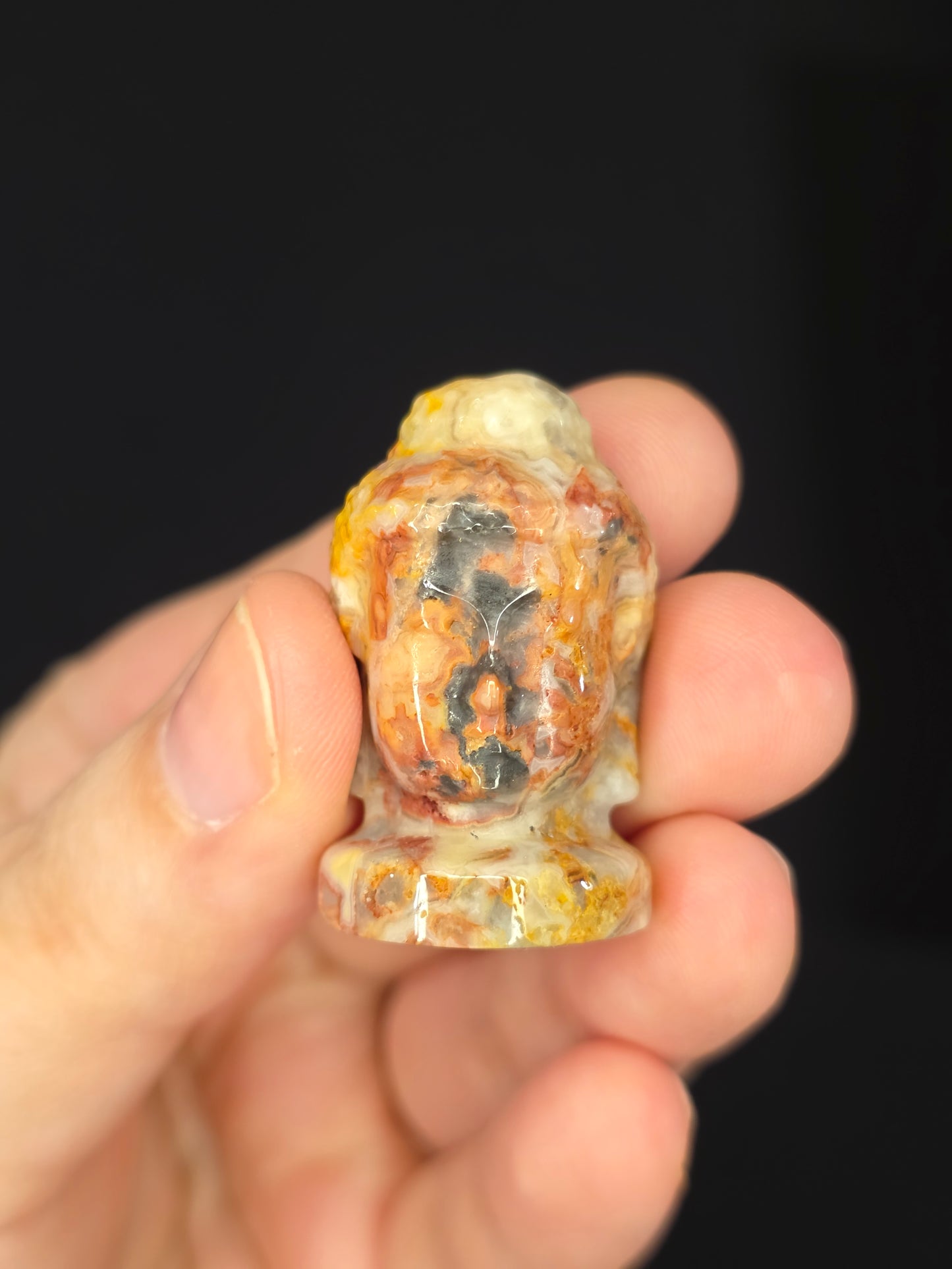 Yellow Crazy Lace Agate Buddha Head Carving