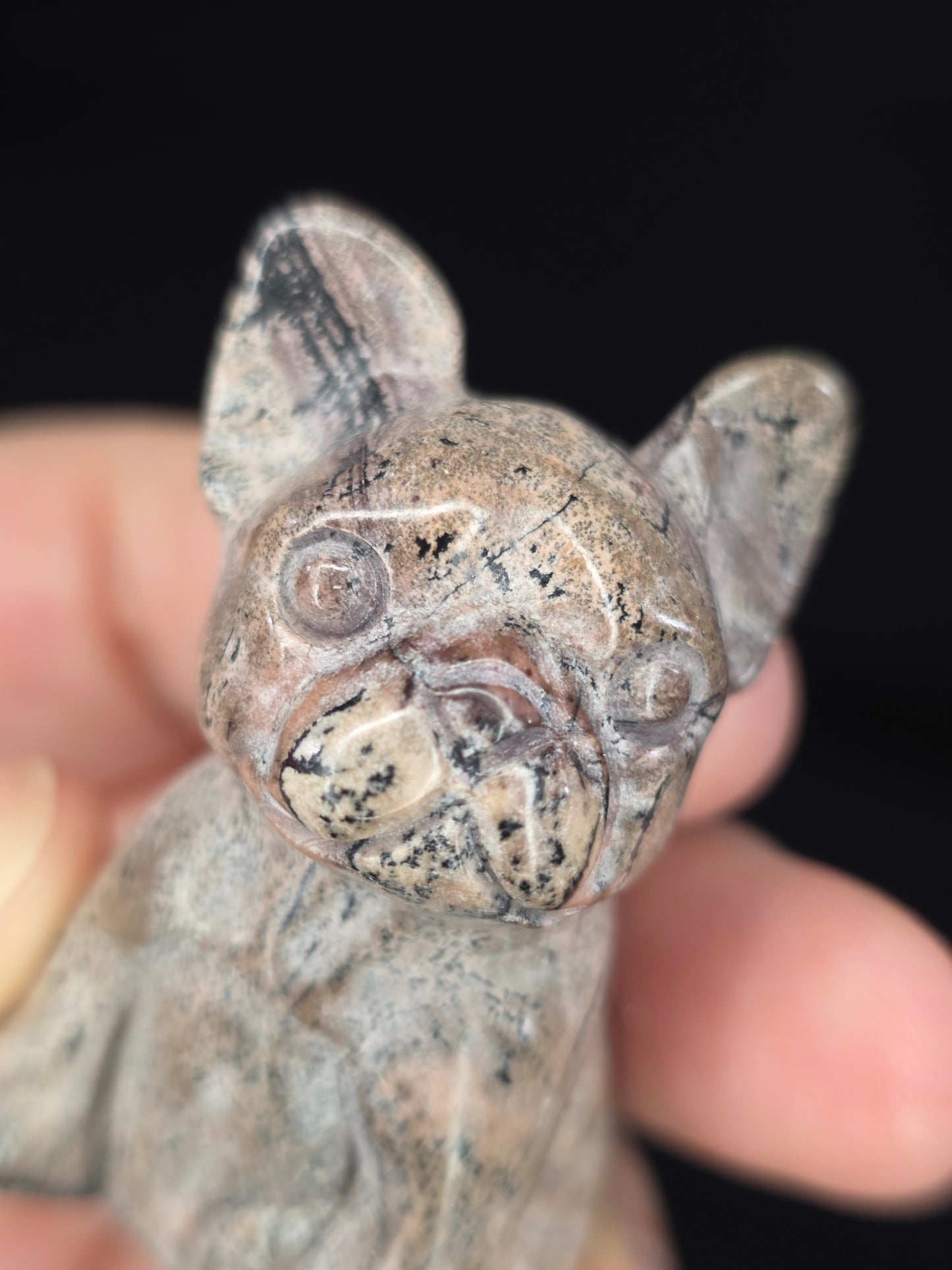 Pink Picture Jasper Frenchie Carving