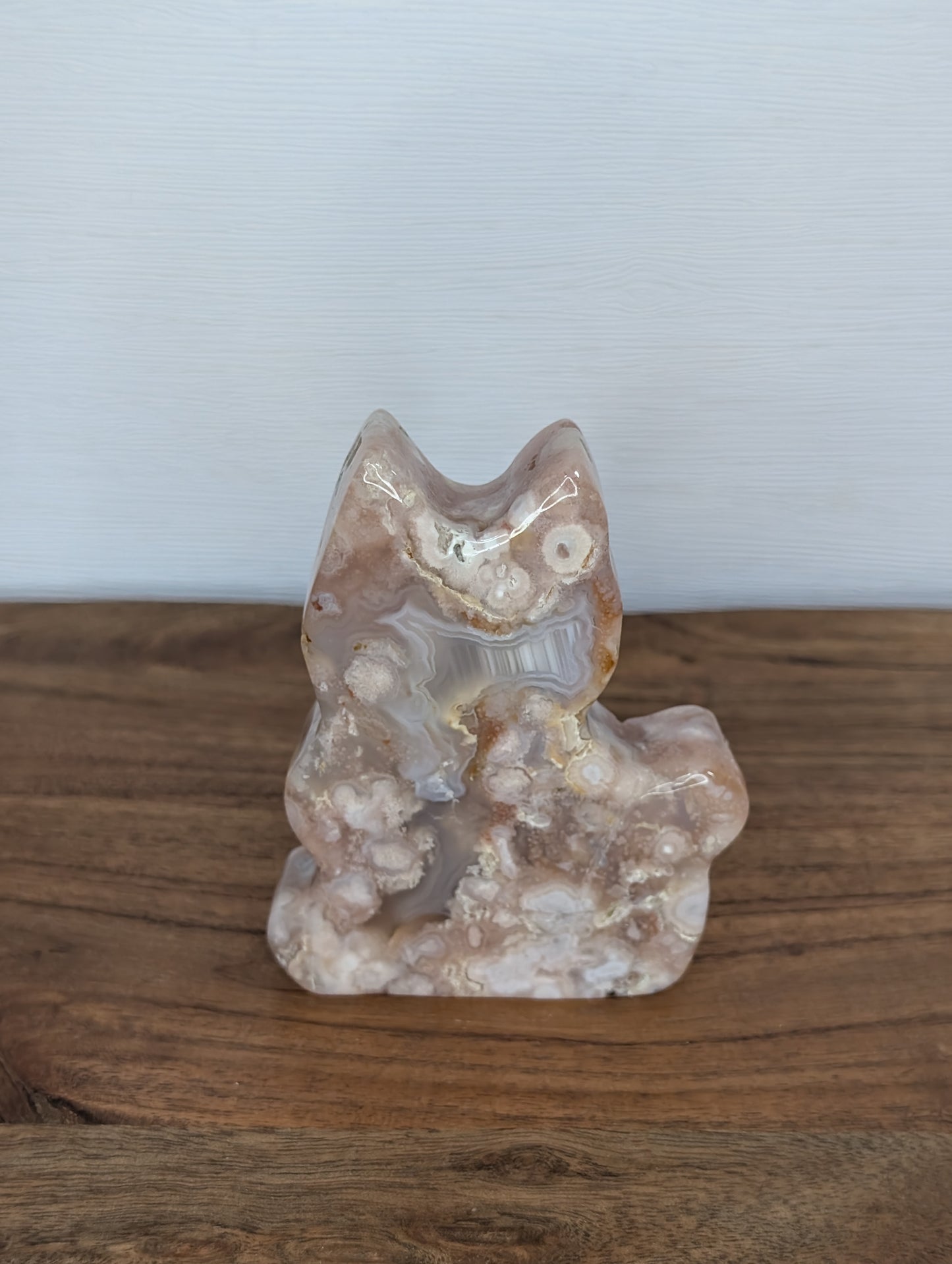 Flower Agate Cat Silhouette Carving (V73)