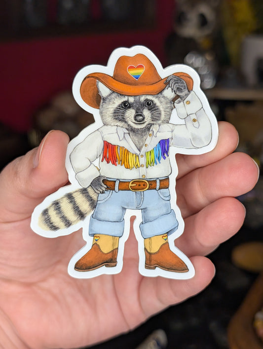 Pride Raccoon Cowboy Vinyl Sticker