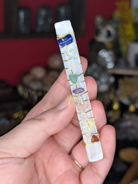 Satin Spar Stick w/ Chakra Wire Wrap