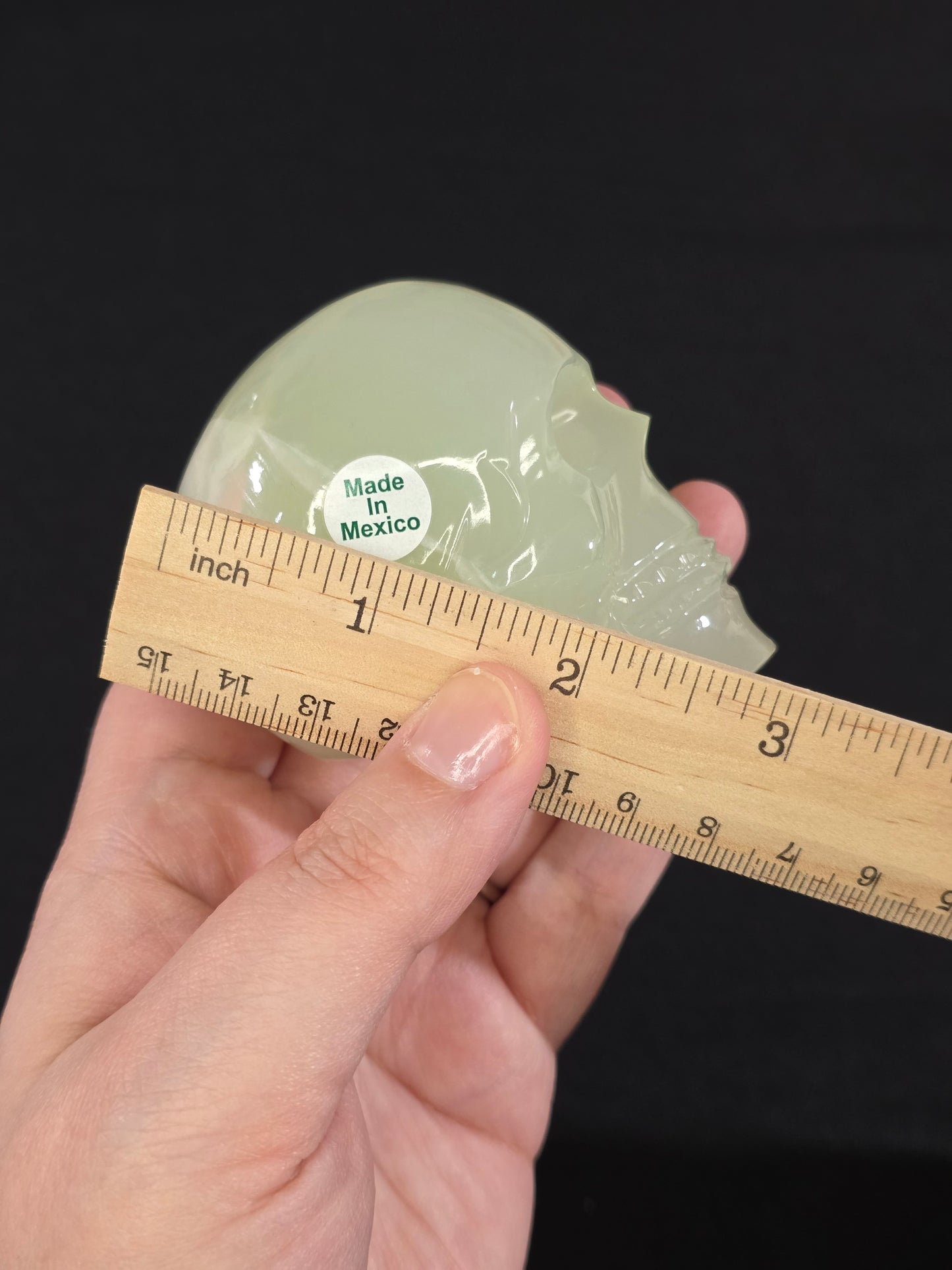 Mexican Green Calcite Skull Carving