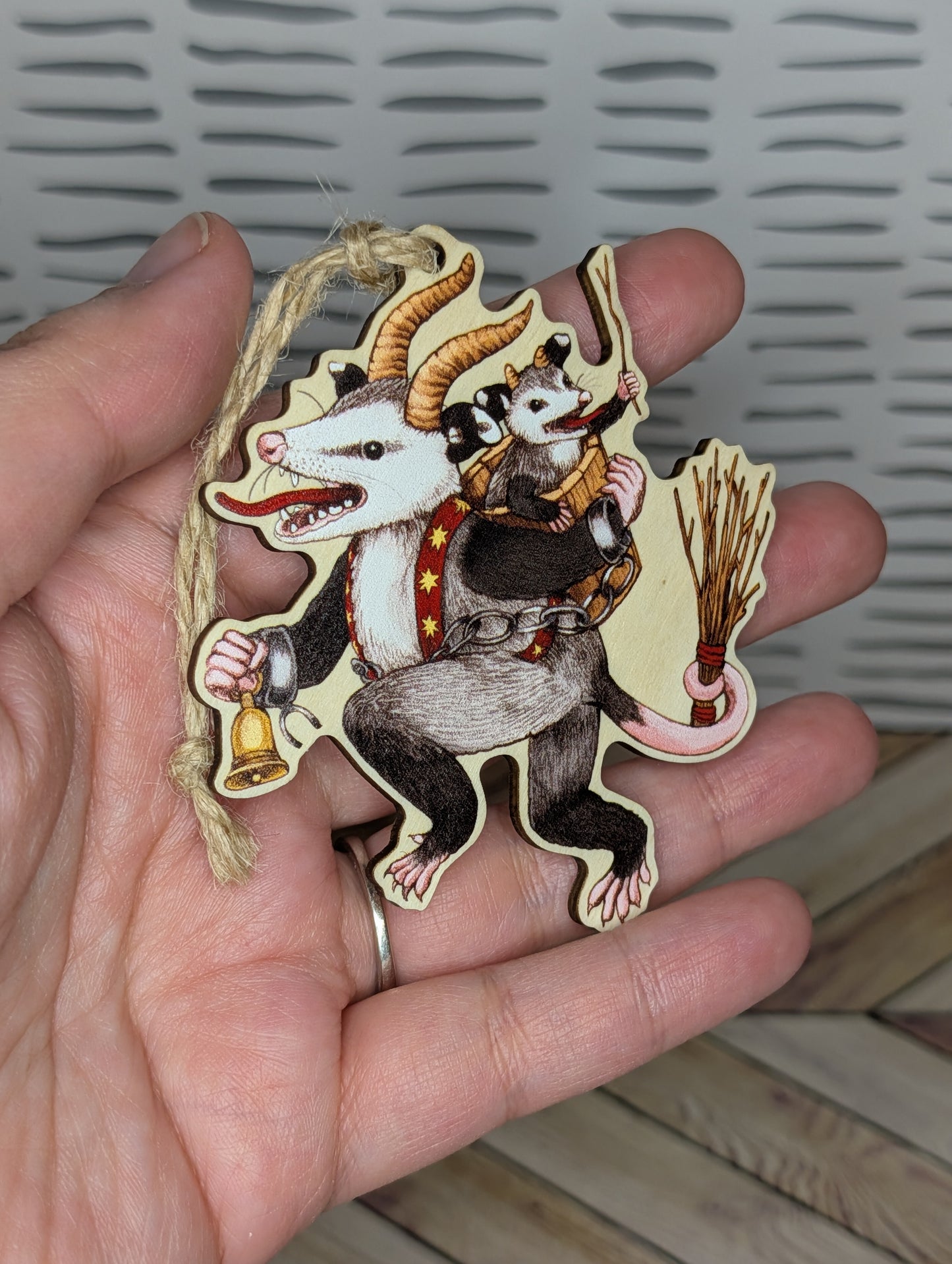 Krampus Opossum Wooden Ornament