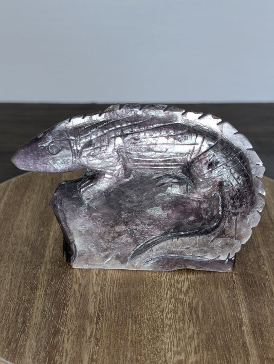Gem Lepidolite Lizard Carving (BT35)