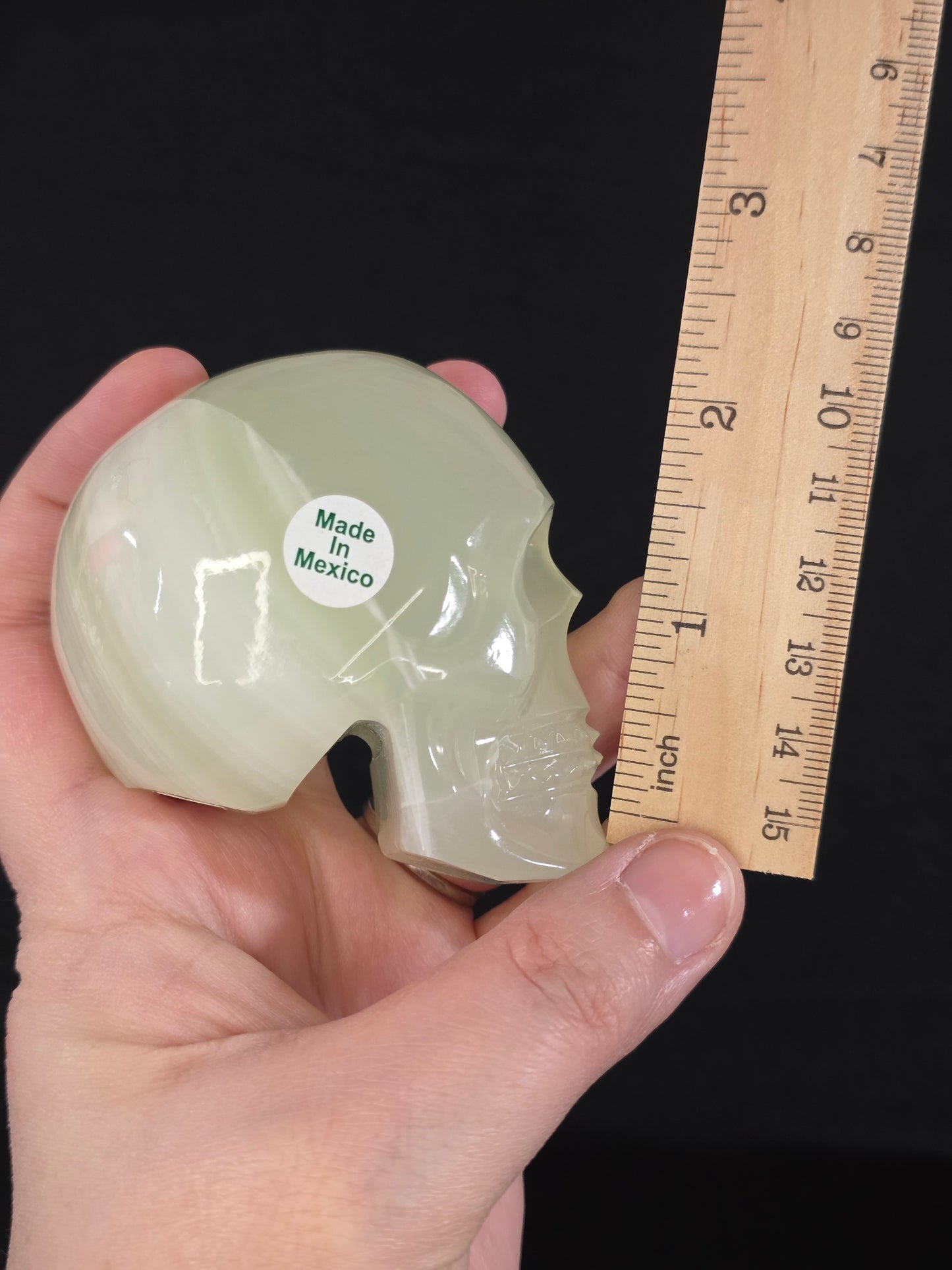 Mexican Green Calcite Skull Carving
