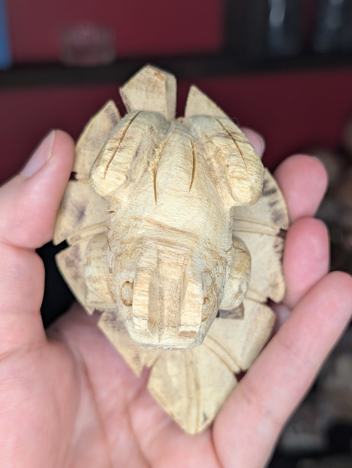 Palo Santo Frog on Leaf Carving