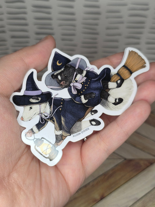 Flying Opossum & Skunk Witch Pals Sticker