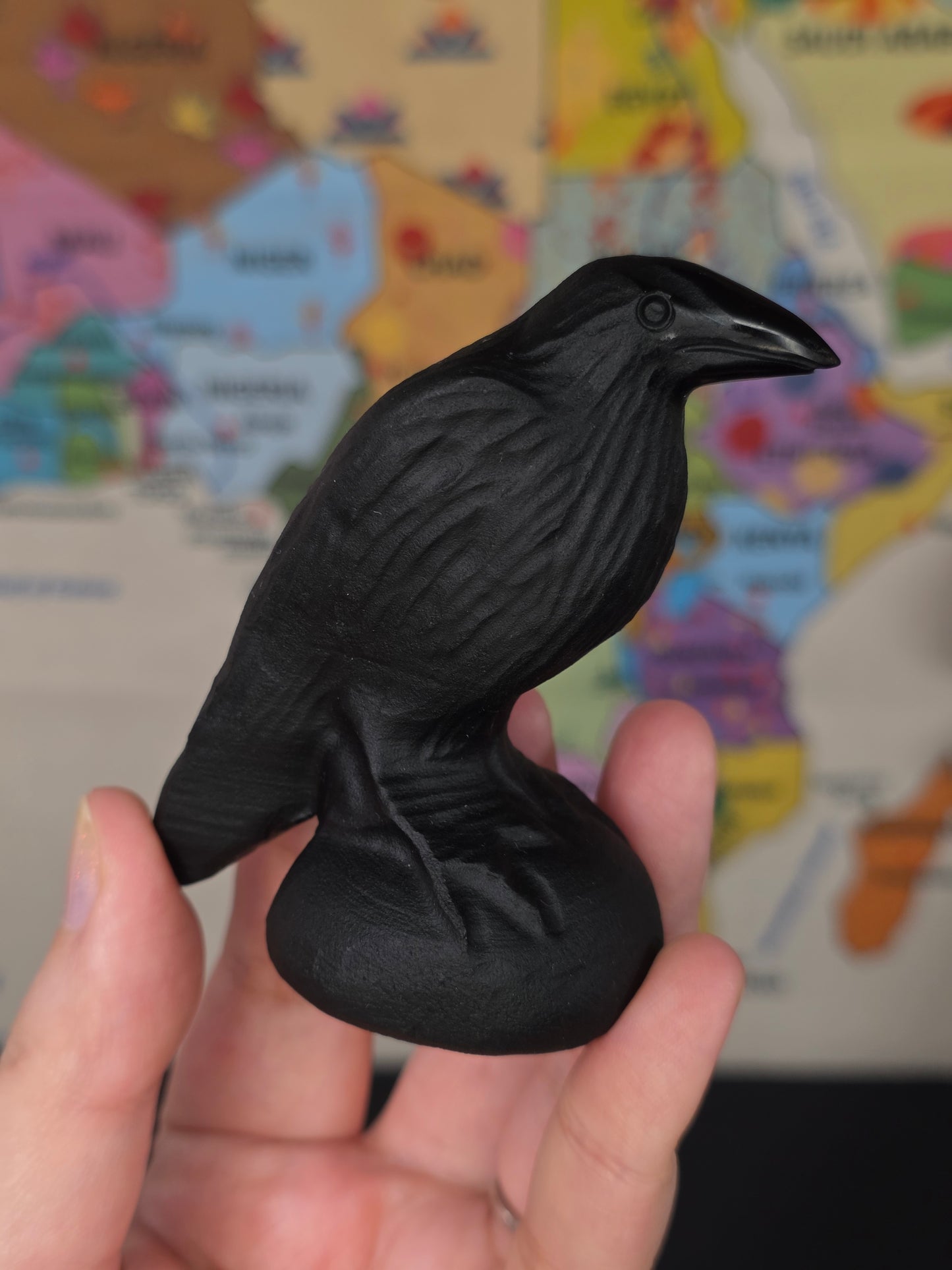 Matte Black Obsidian Raven Carving