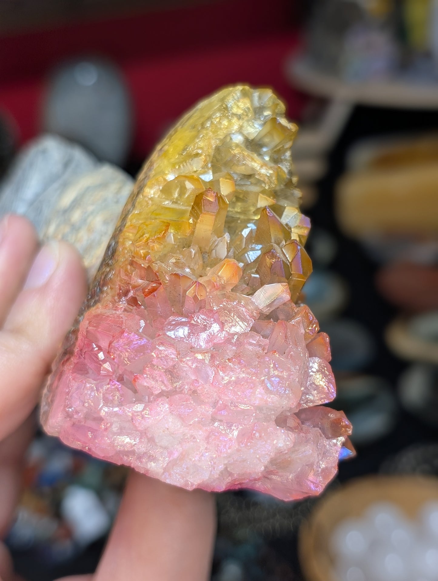 Aura Coated Quartz Point Dog Carving
