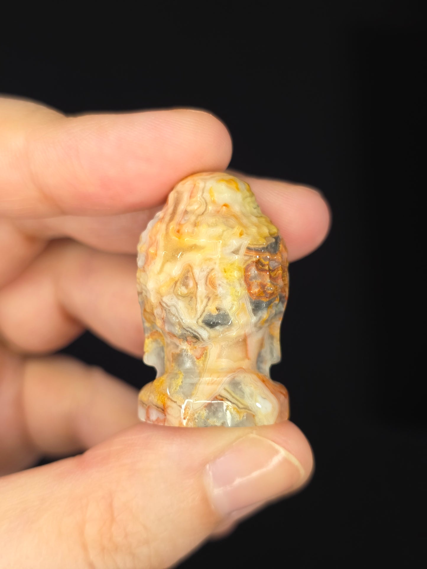 Yellow Crazy Lace Agate Buddha Head Carving