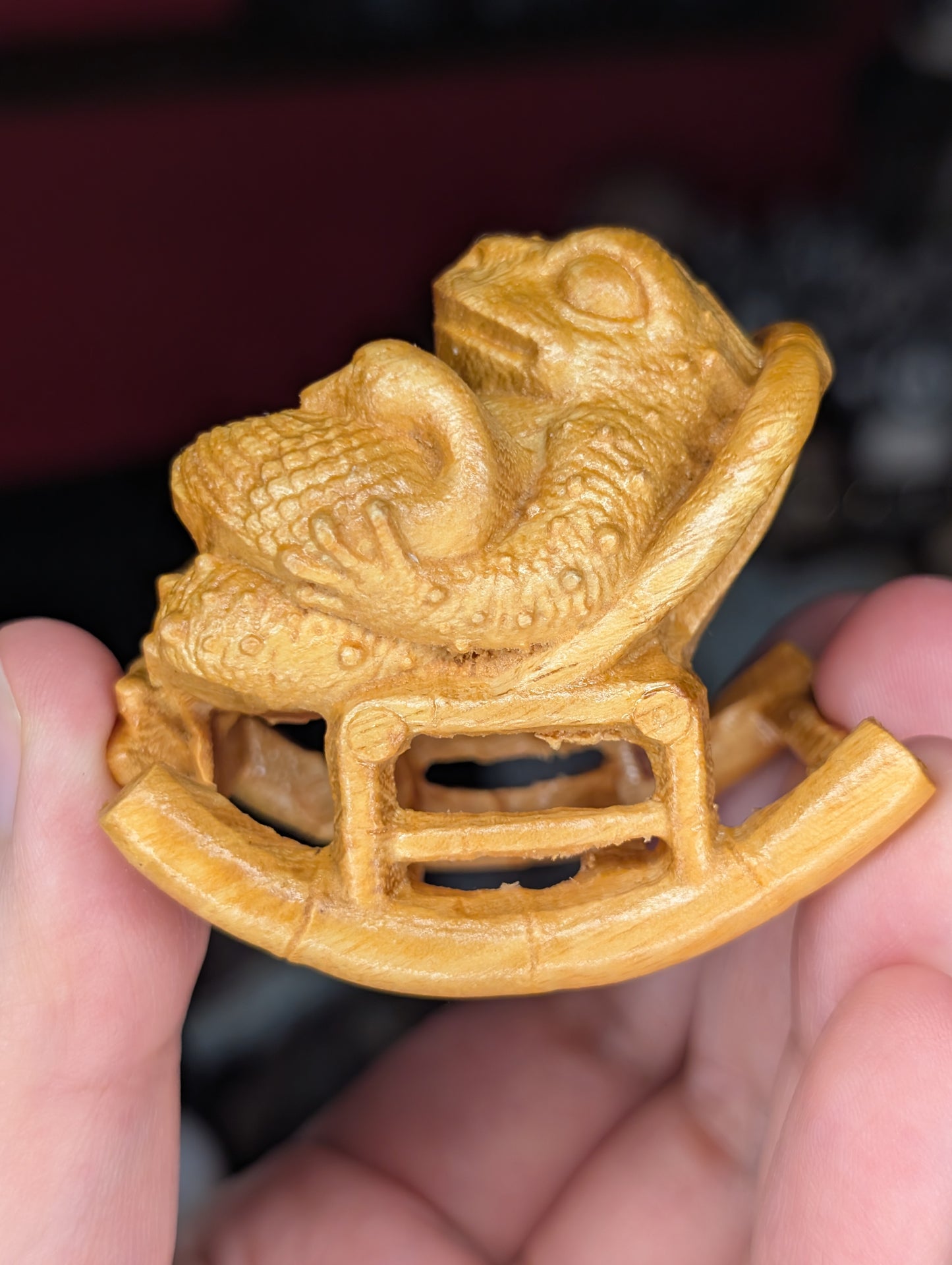 Wooden Toad in a Rocking Chair Carving