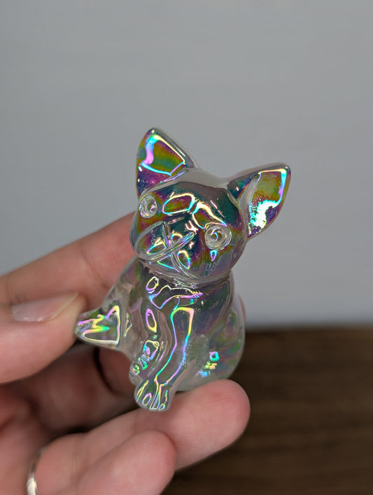 Aura Coated Clear Quartz Frenchie Carving (W84)