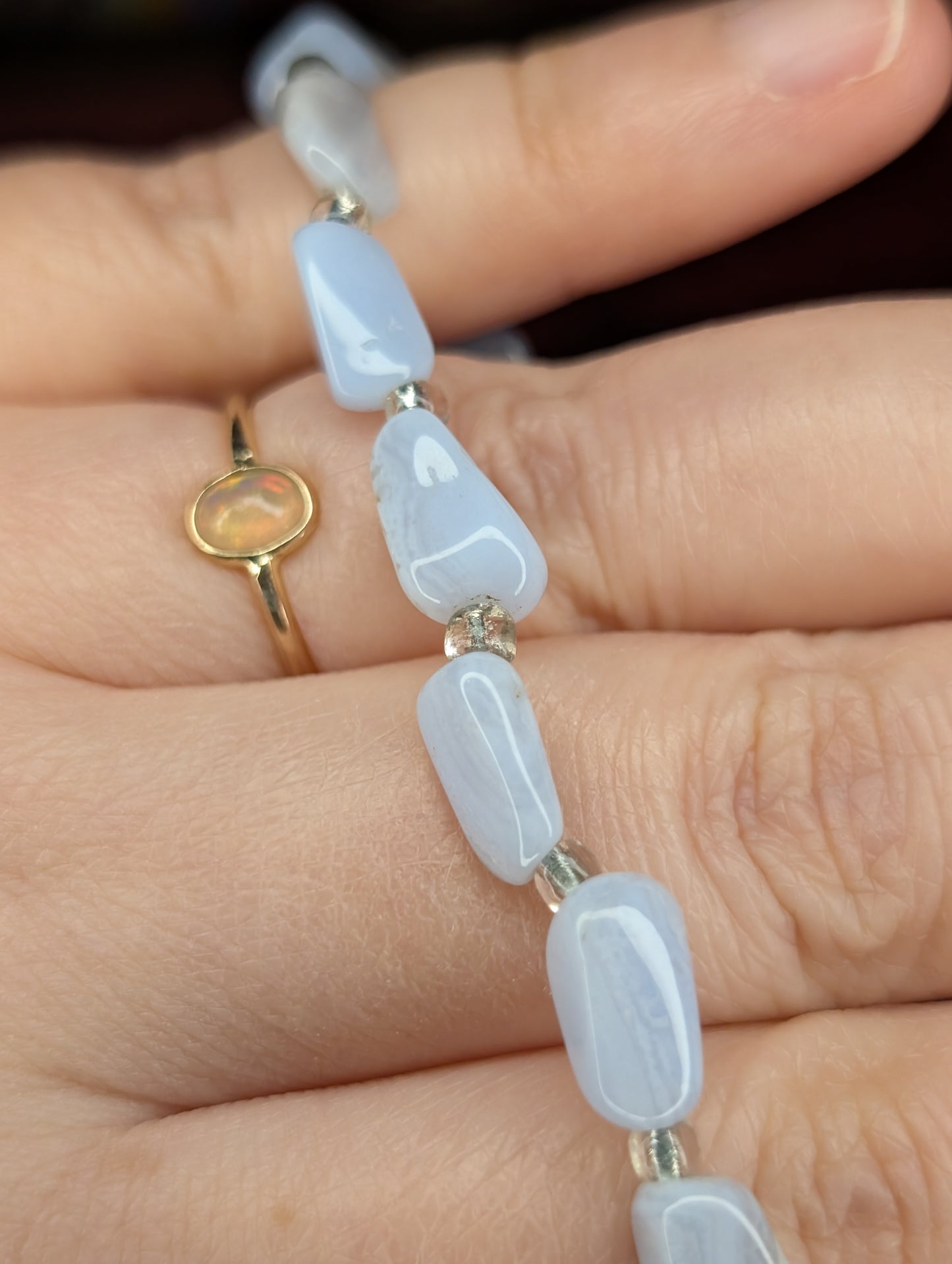 Blue Lace Agate Bead Bracelet w/ Glass Bead Accents