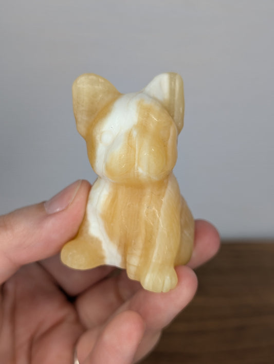 Orange Calcite Frenchie Carving (BF07)