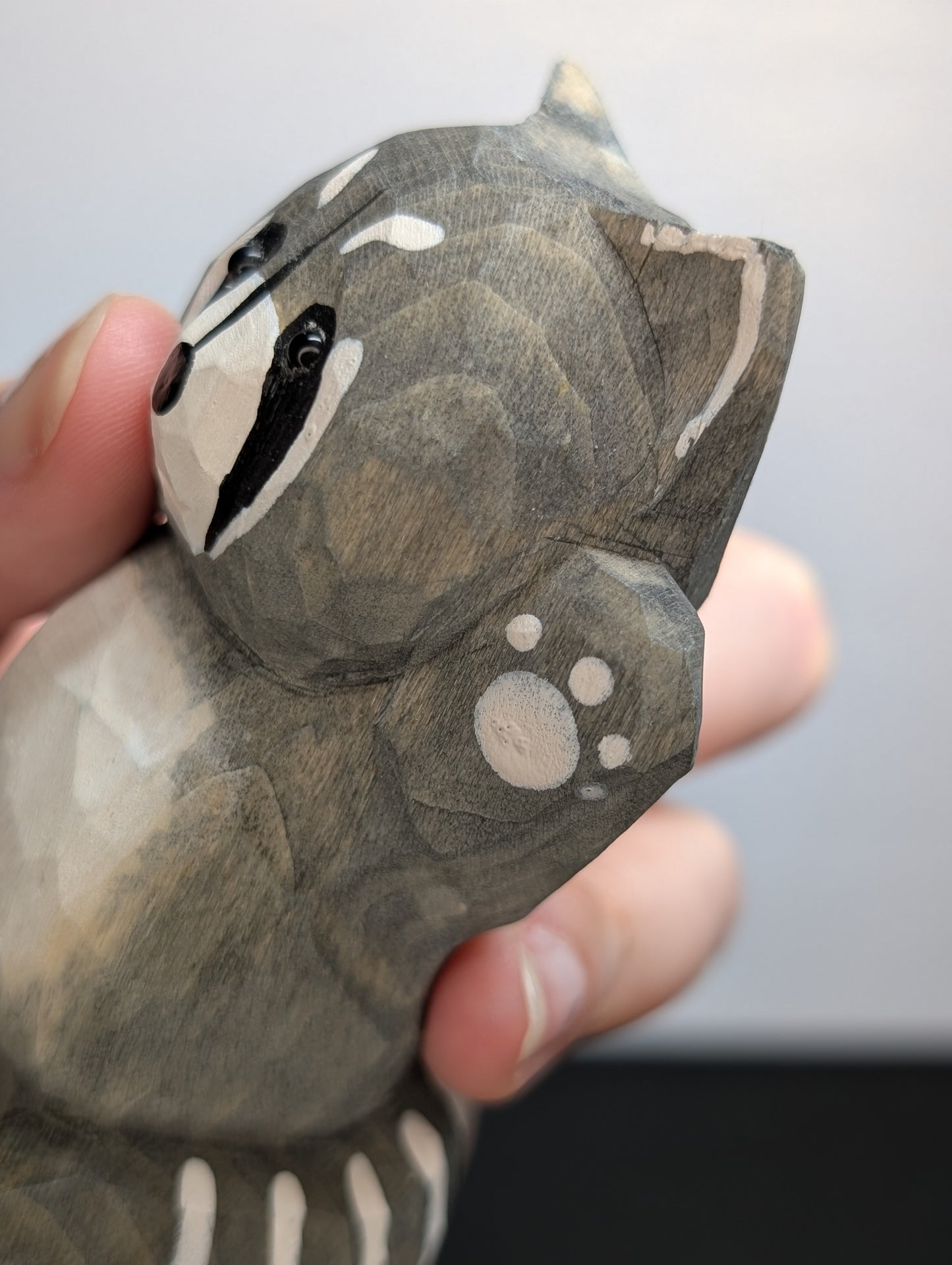 Hand painted wooden raccoon carvings