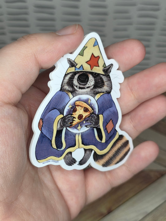 Pizza Wizard Raccoon Sticker