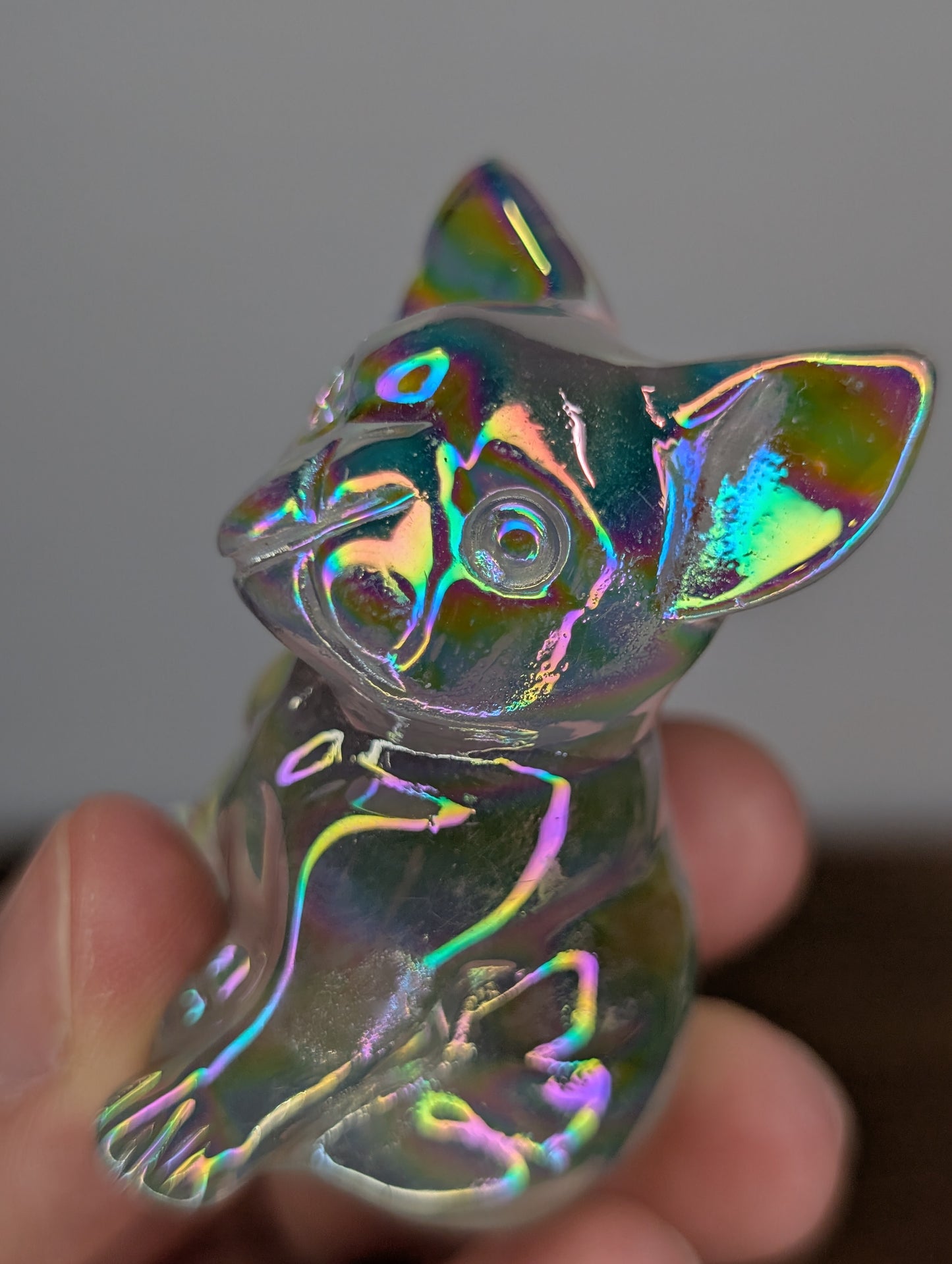 Aura Coated Clear Quartz Frenchie Carving (W84)