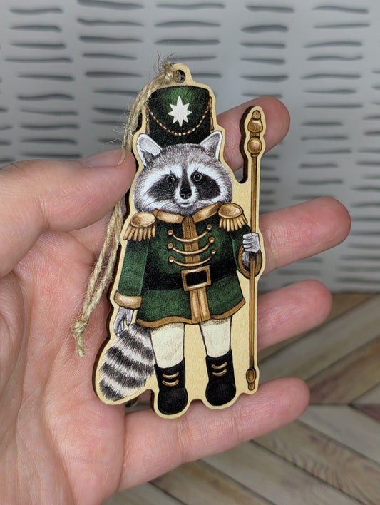 Nutcracker Raccoon Wooden Ornament