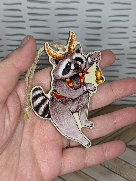 Krampus Raccoon Wooden Ornament