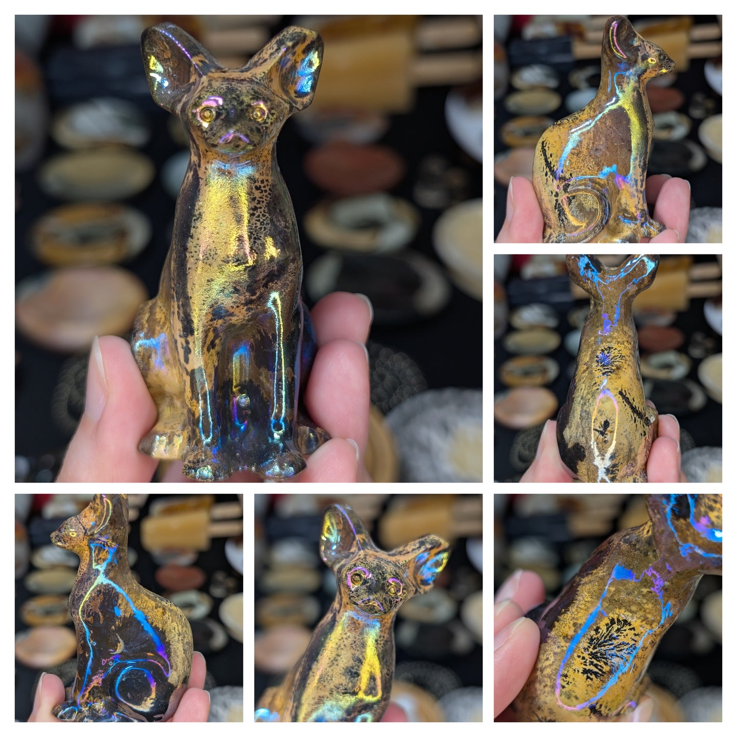 Aura Coated Picture Jasper Sphinx Carving