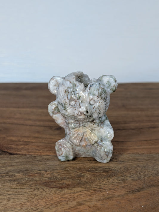Druzy Sea Jasper Teddy Bear Carving (R18)