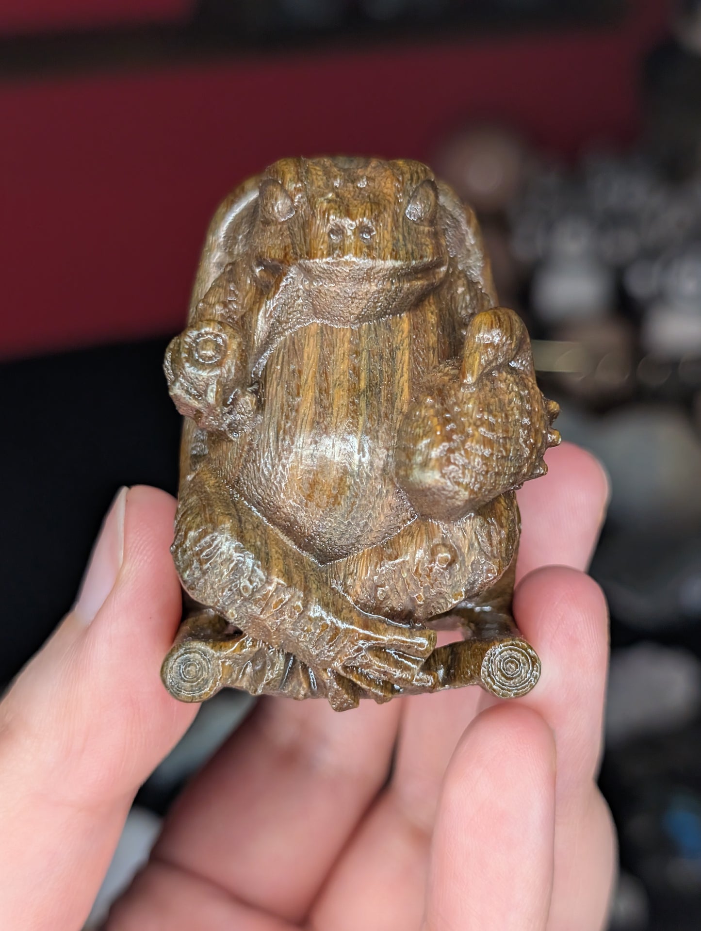 Wooden Toad in a Rocking Chair Carving
