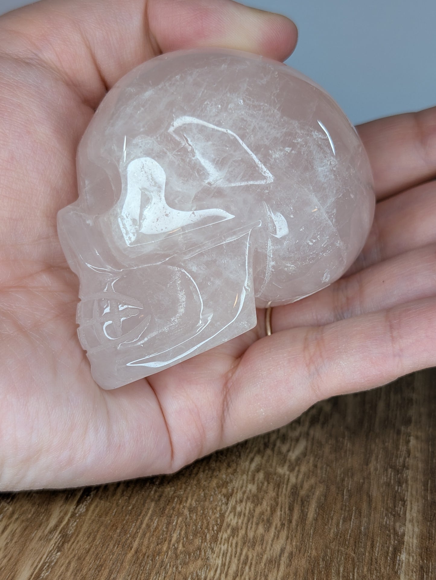 Rose Quartz Skull Carving (AV48)