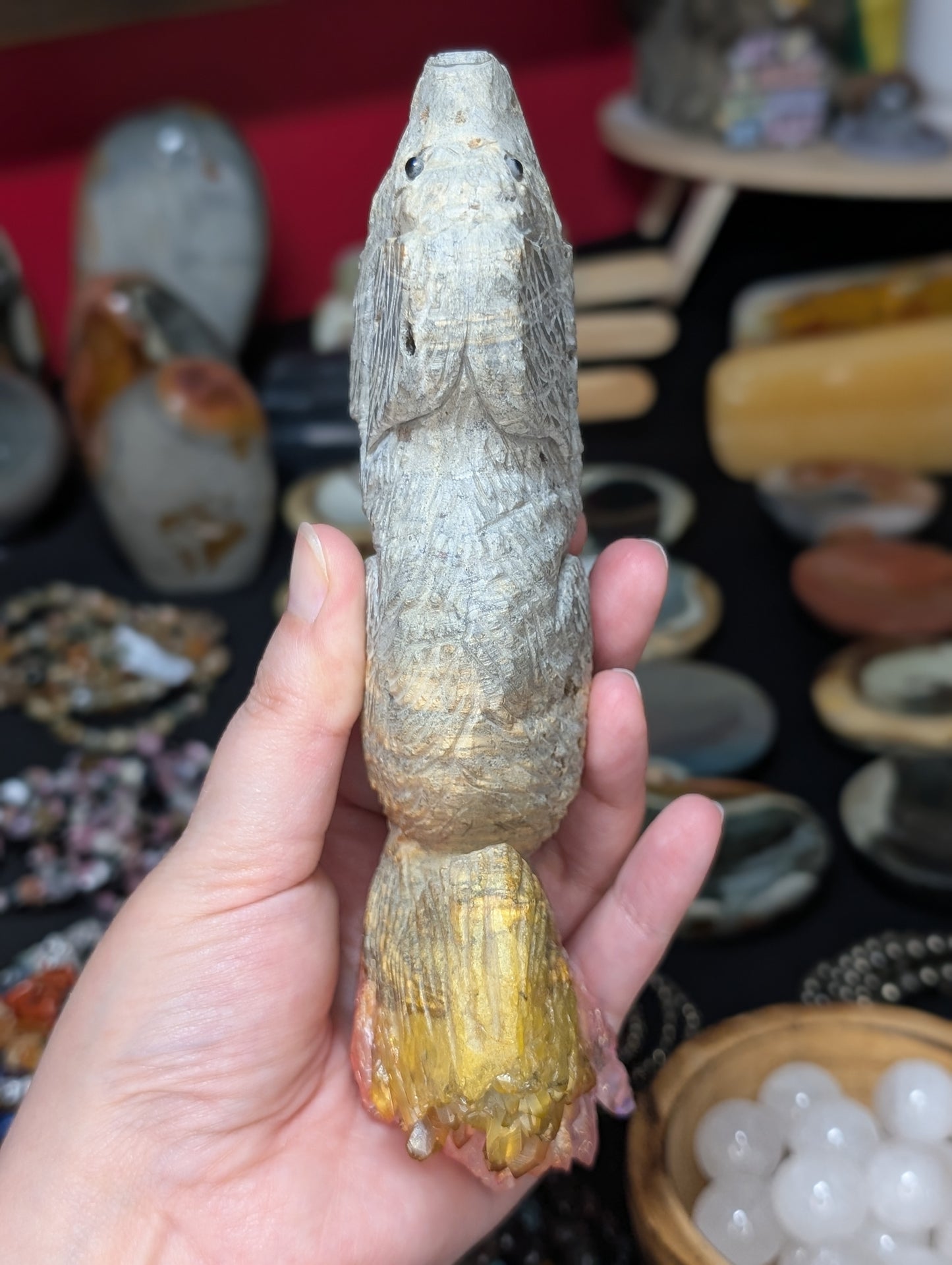 Aura Coated Quartz Point Dog Carving