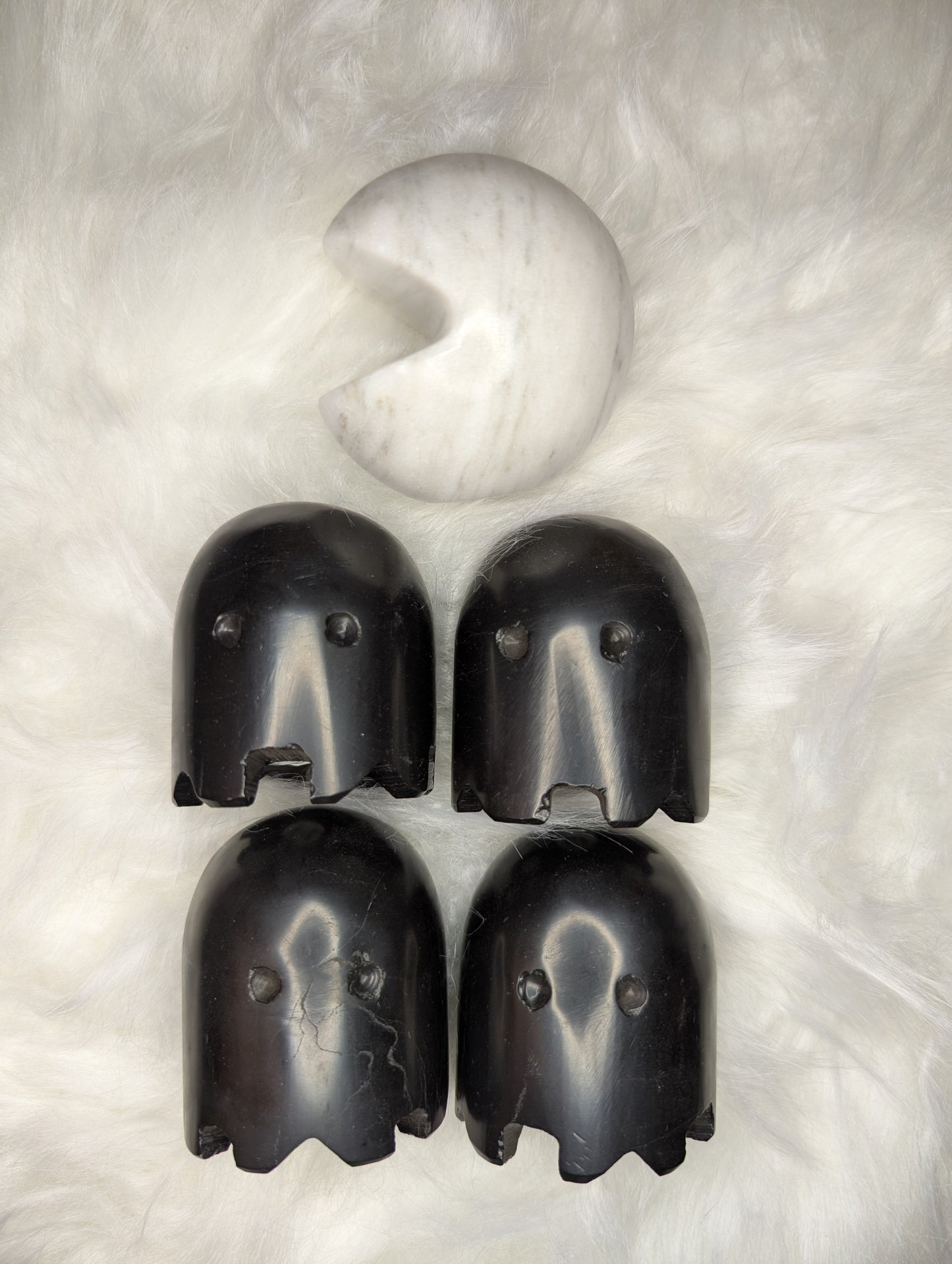 Marble Pac Man & Ghost Carvings 5 Piece Set