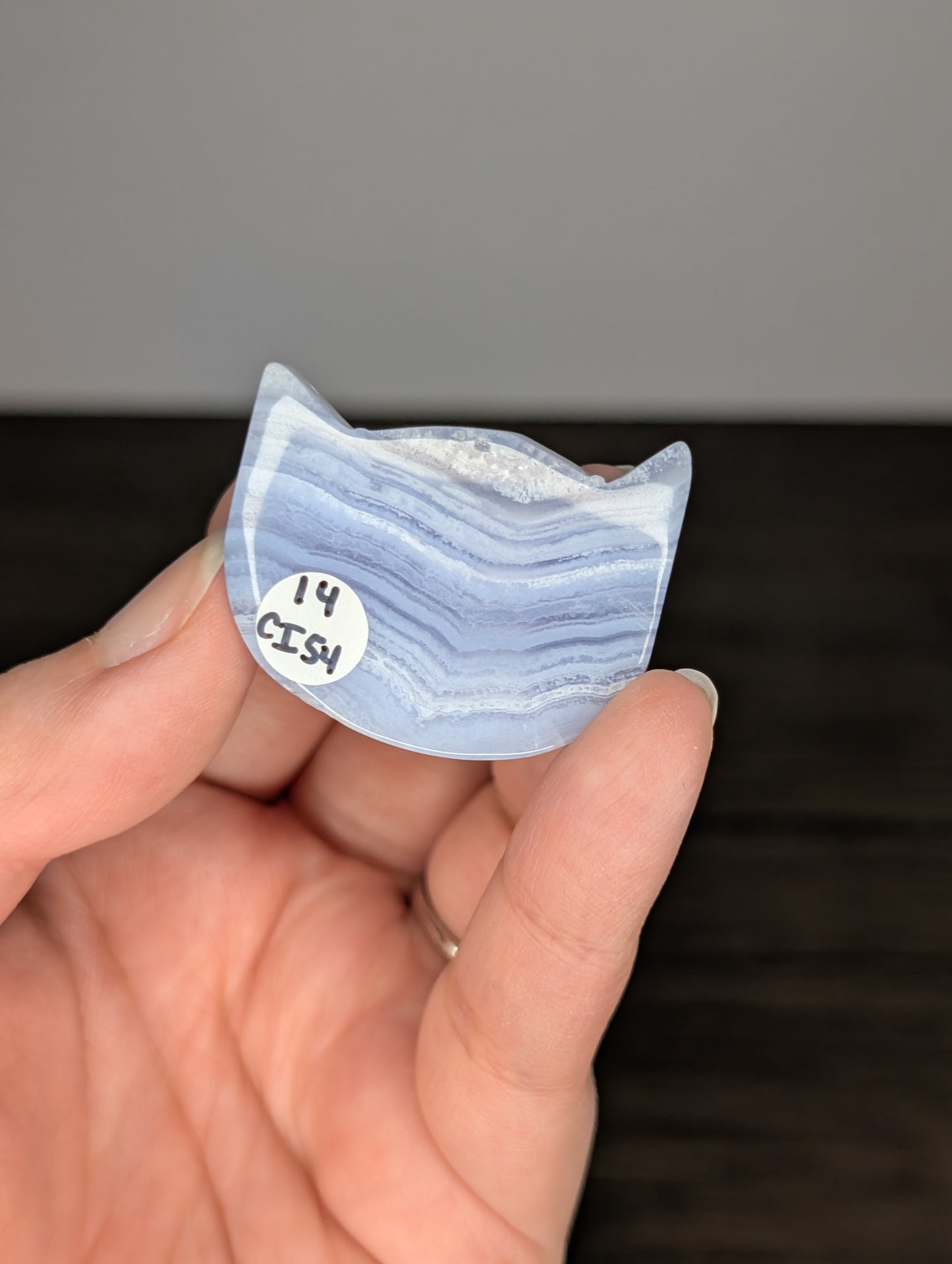 Blue Lace Agate Cat Head Carving