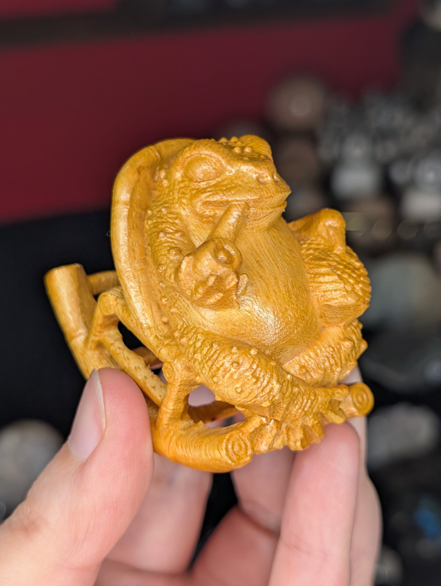 Wooden Toad in a Rocking Chair Carving