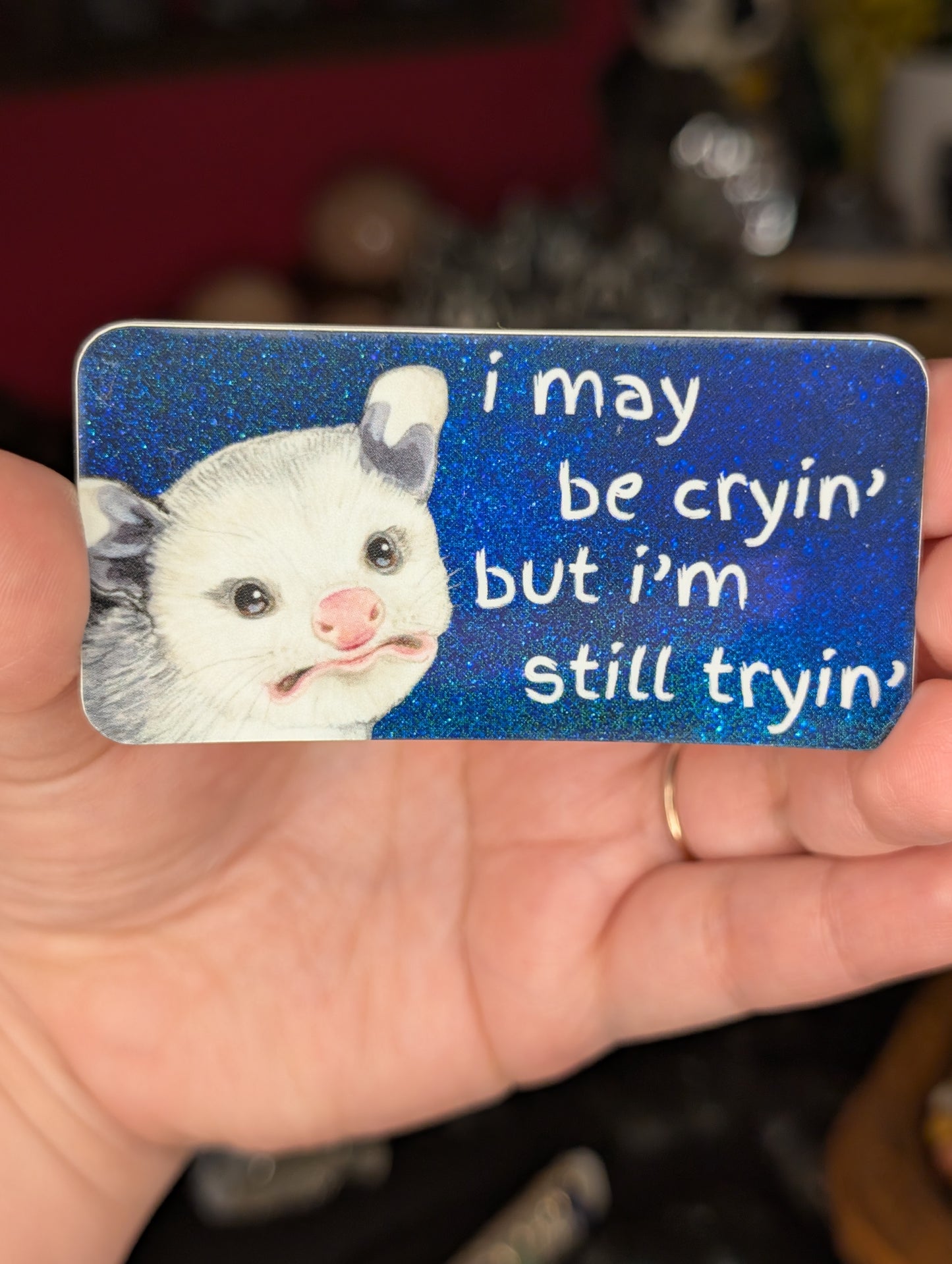 I May Be Cryin' Opossum Vinyl Sticker