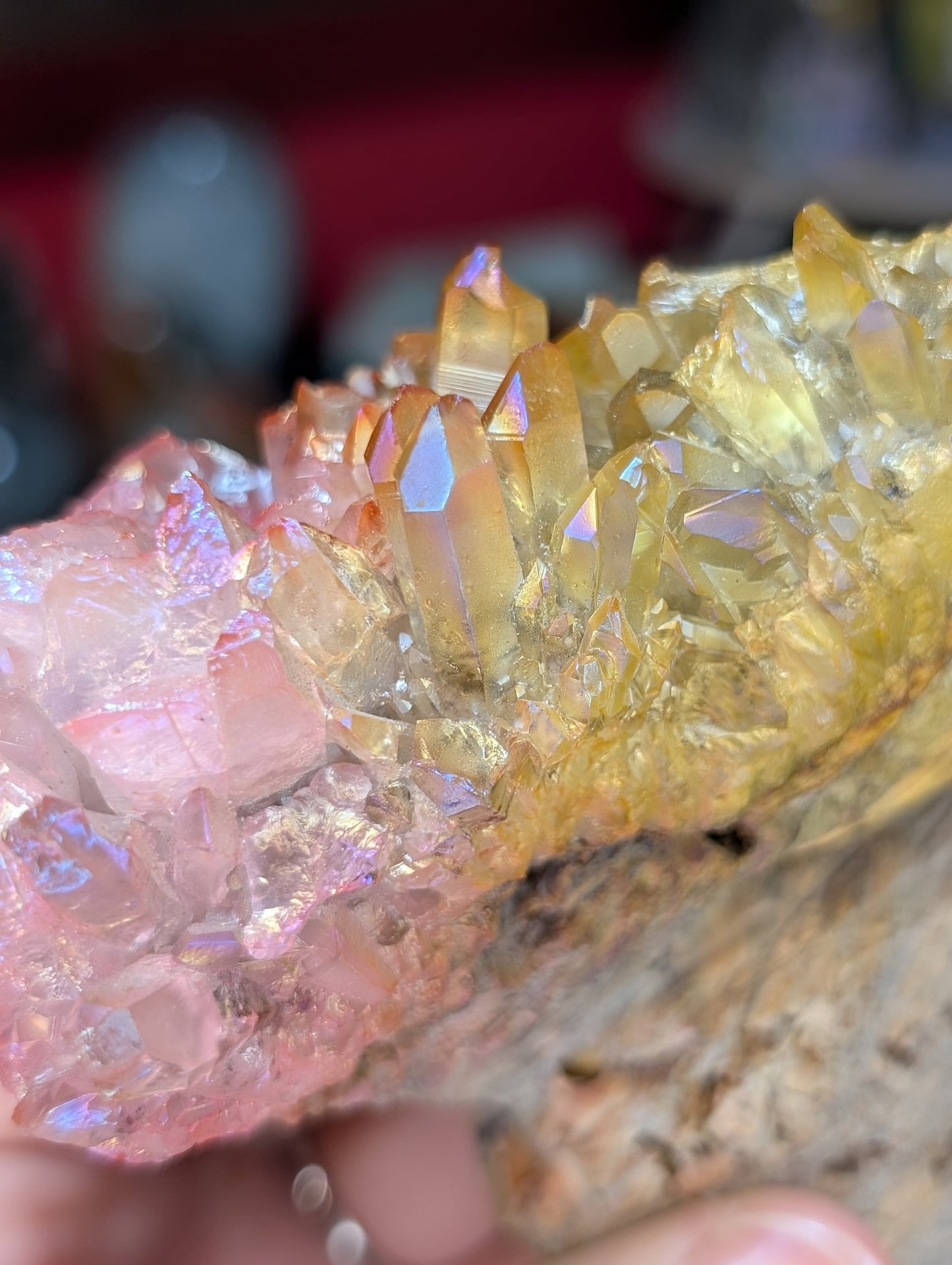 Aura Coated Quartz Point Dog Carving
