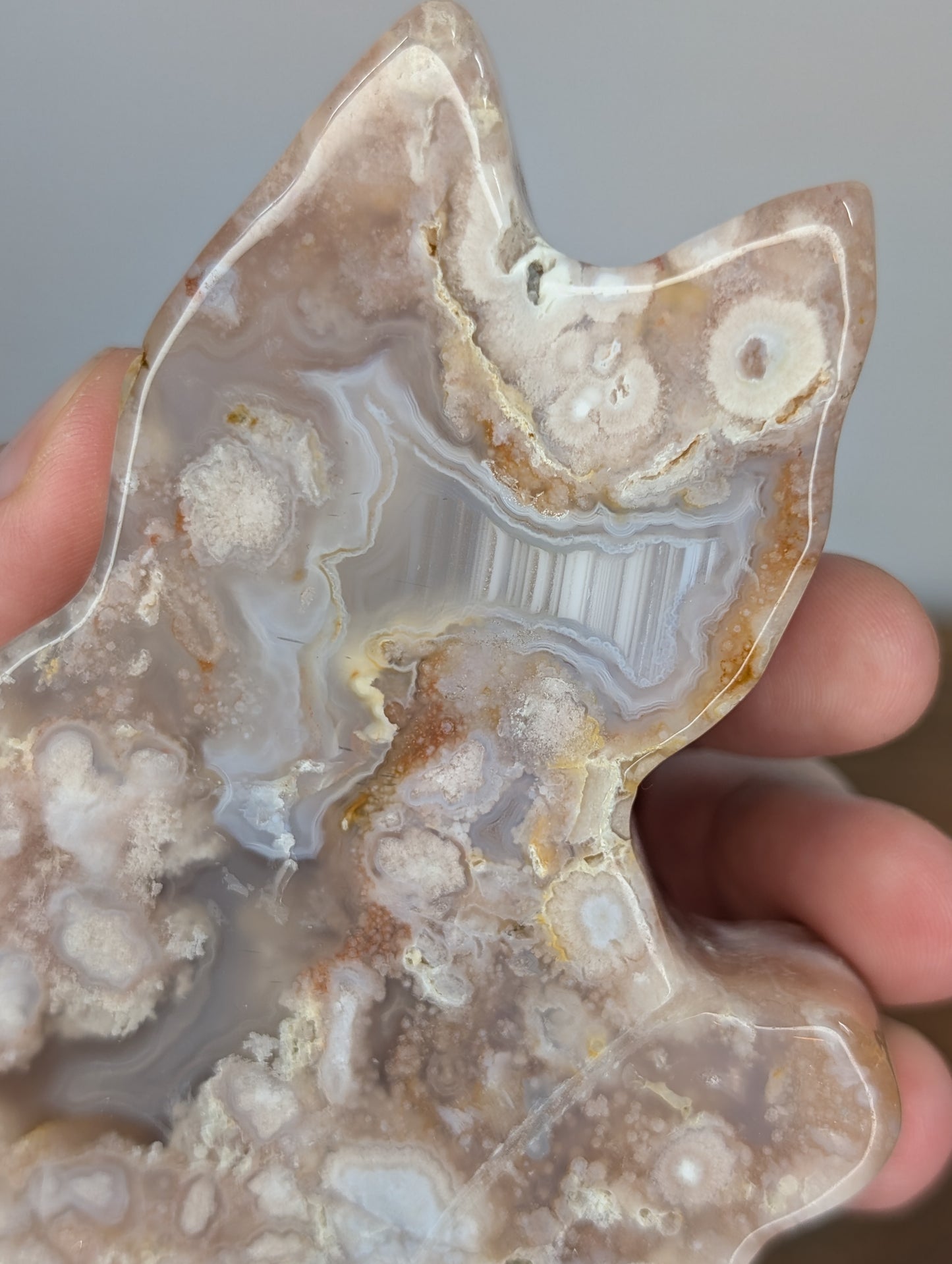 Flower Agate Cat Silhouette Carving (V73)