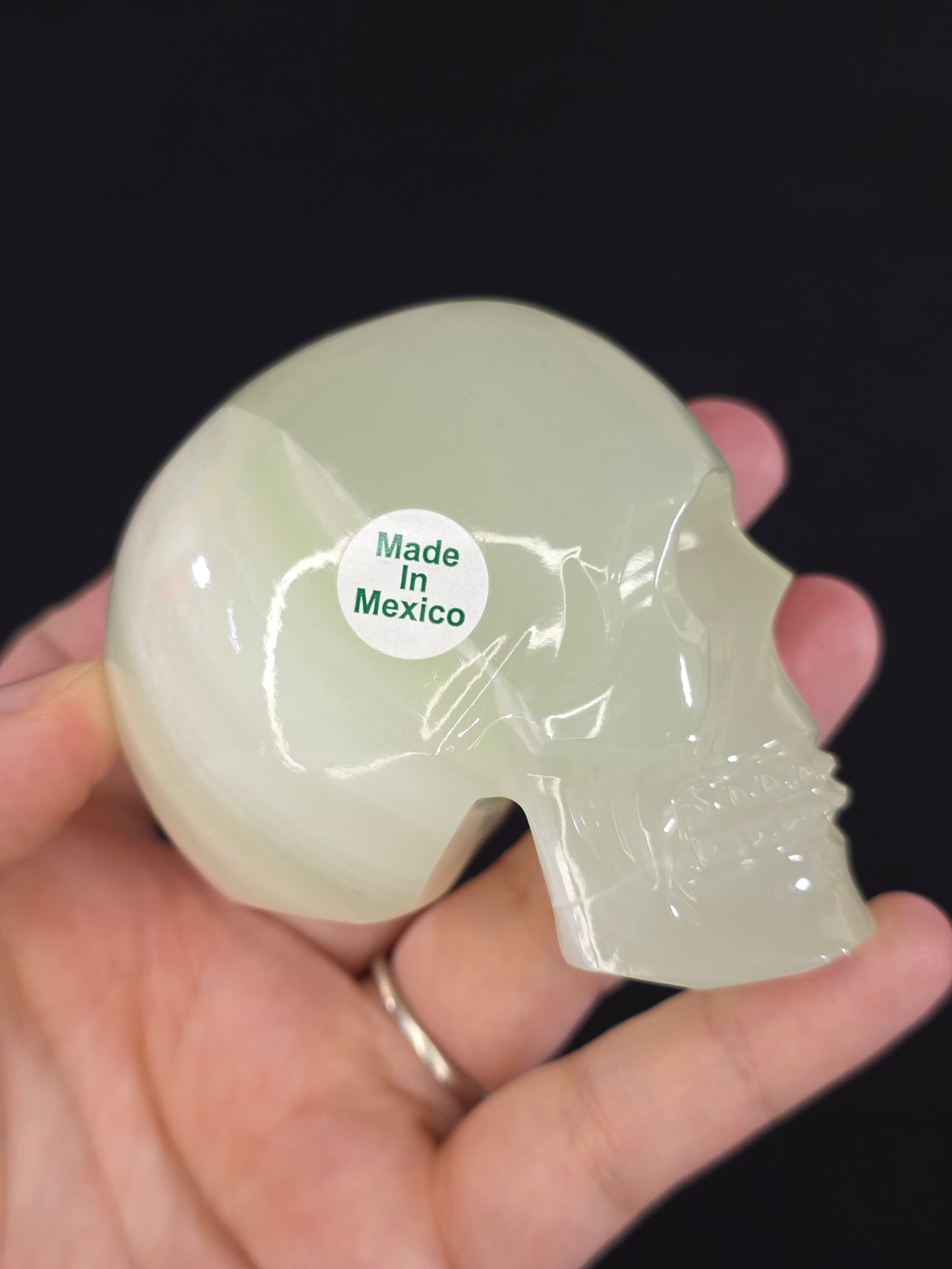 Mexican Green Calcite Skull Carving