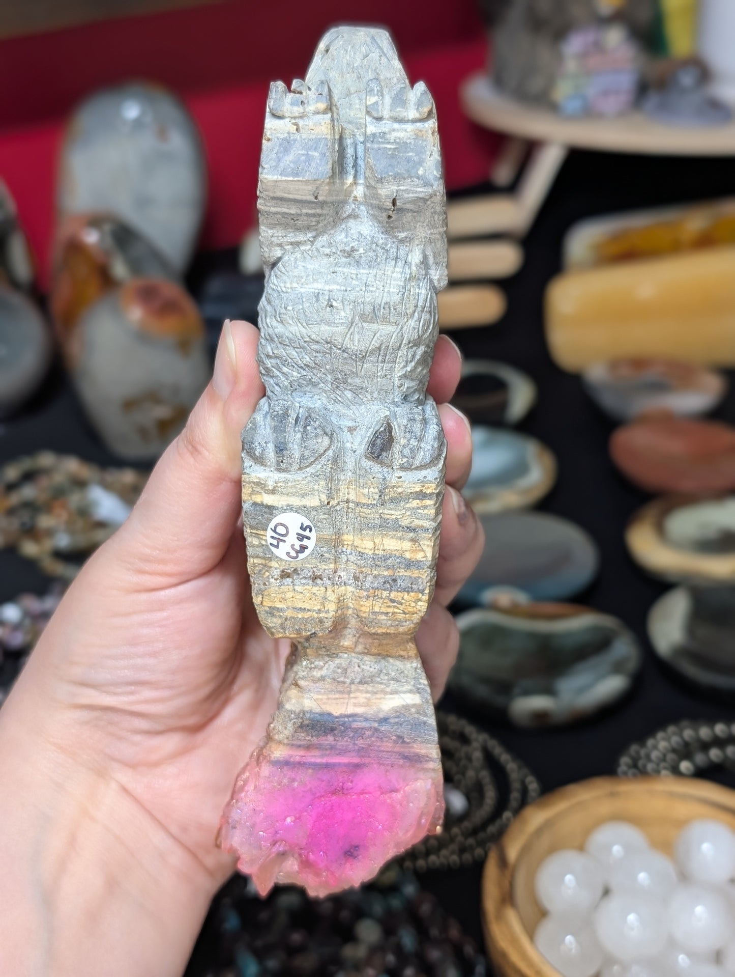Aura Coated Quartz Point Dog Carving