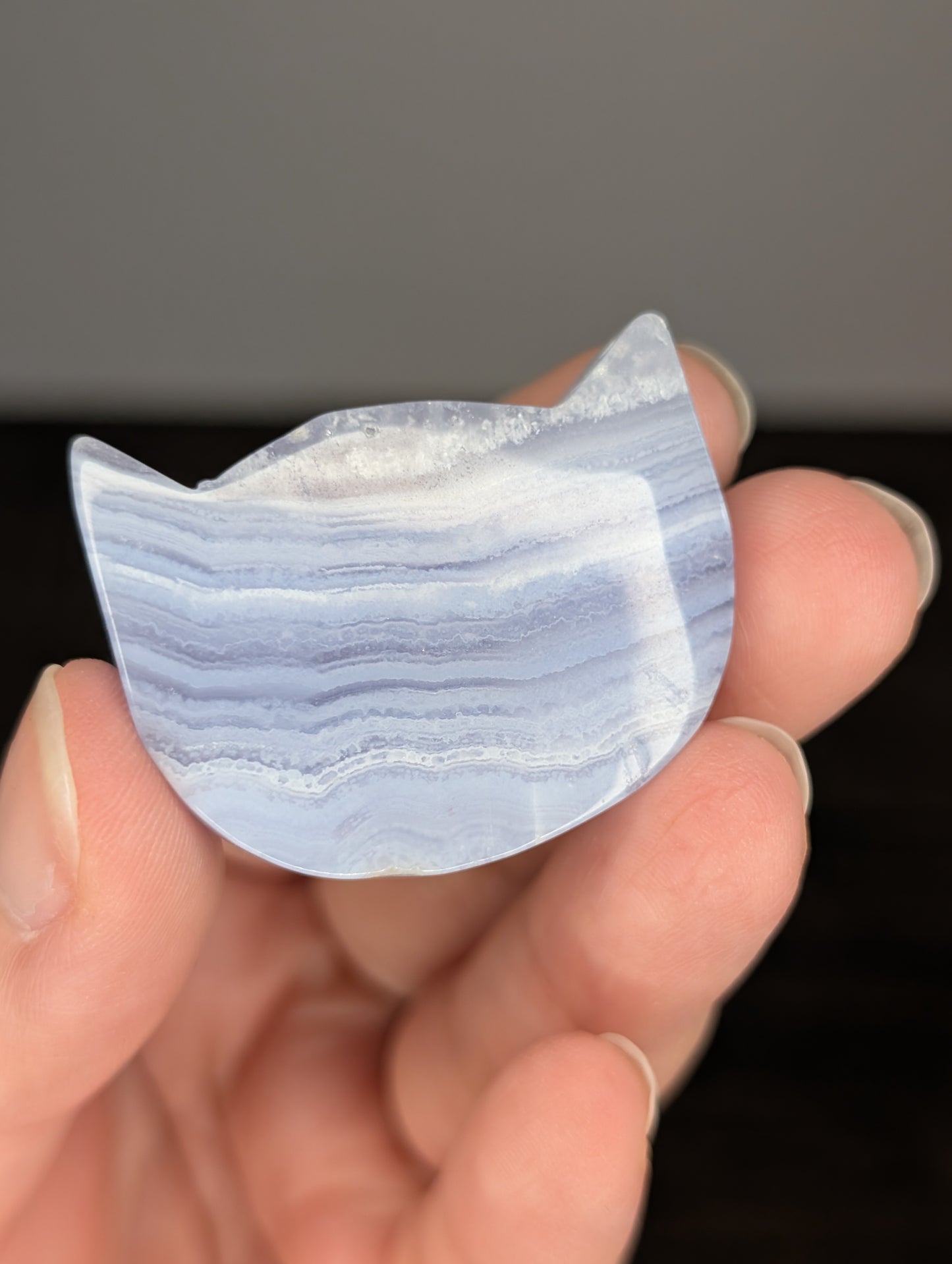 Blue Lace Agate Cat Head Carving