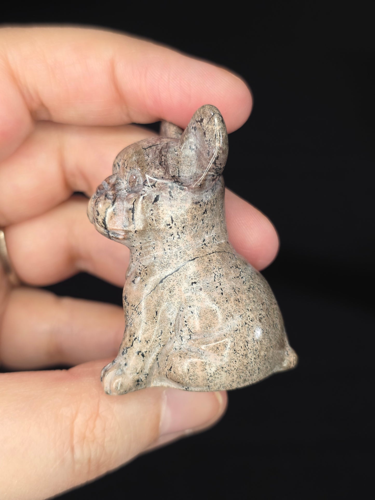 Pink Picture Jasper Frenchie Carving