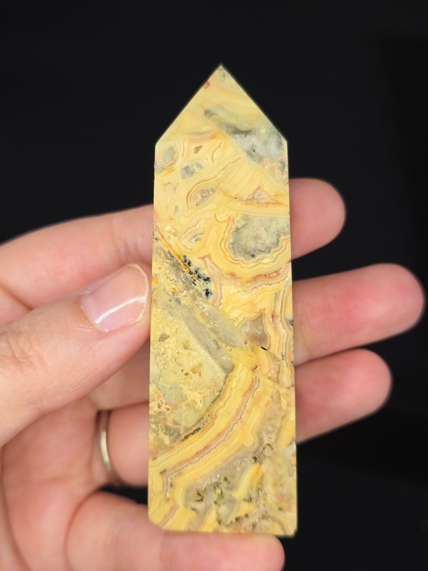 Dendritic Yellow Crazy Lace Agate Tower