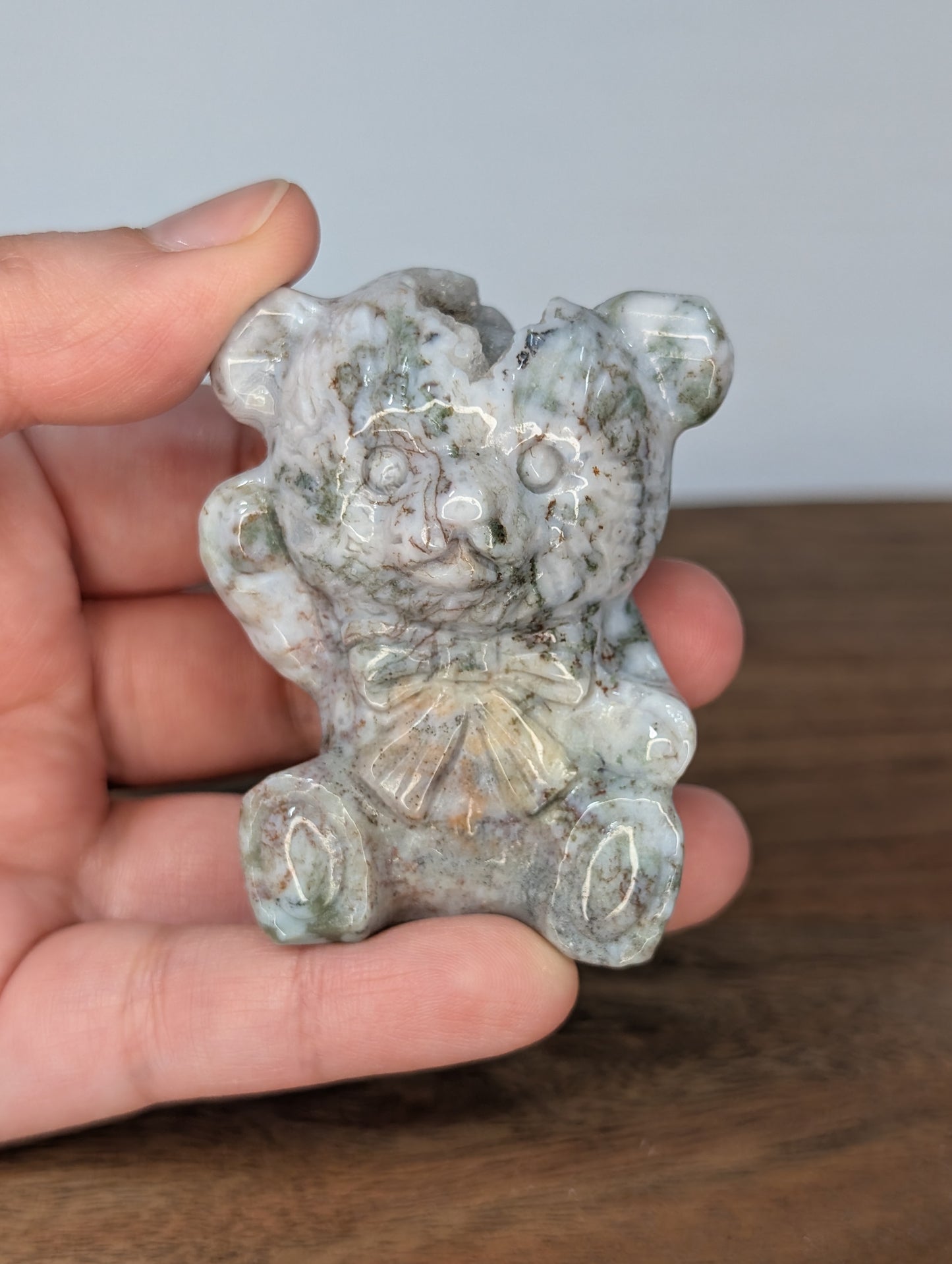Druzy Sea Jasper Teddy Bear Carving (R18)