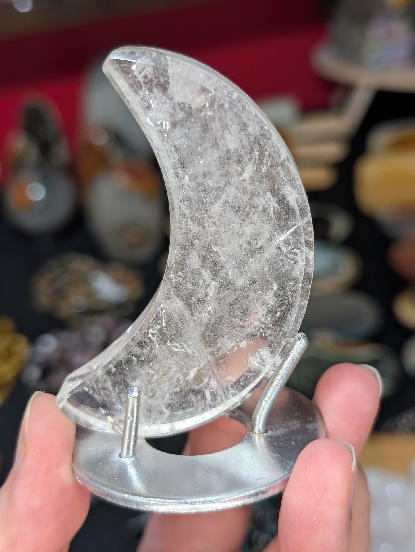 Clear Quartz Moon Carving on Custom Stand