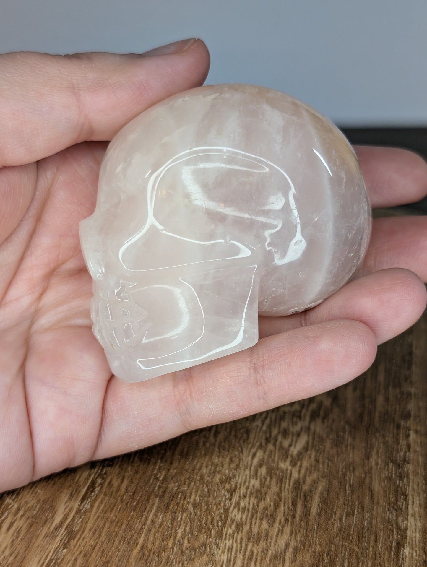 Rose Quartz Skull Carving (AV45)