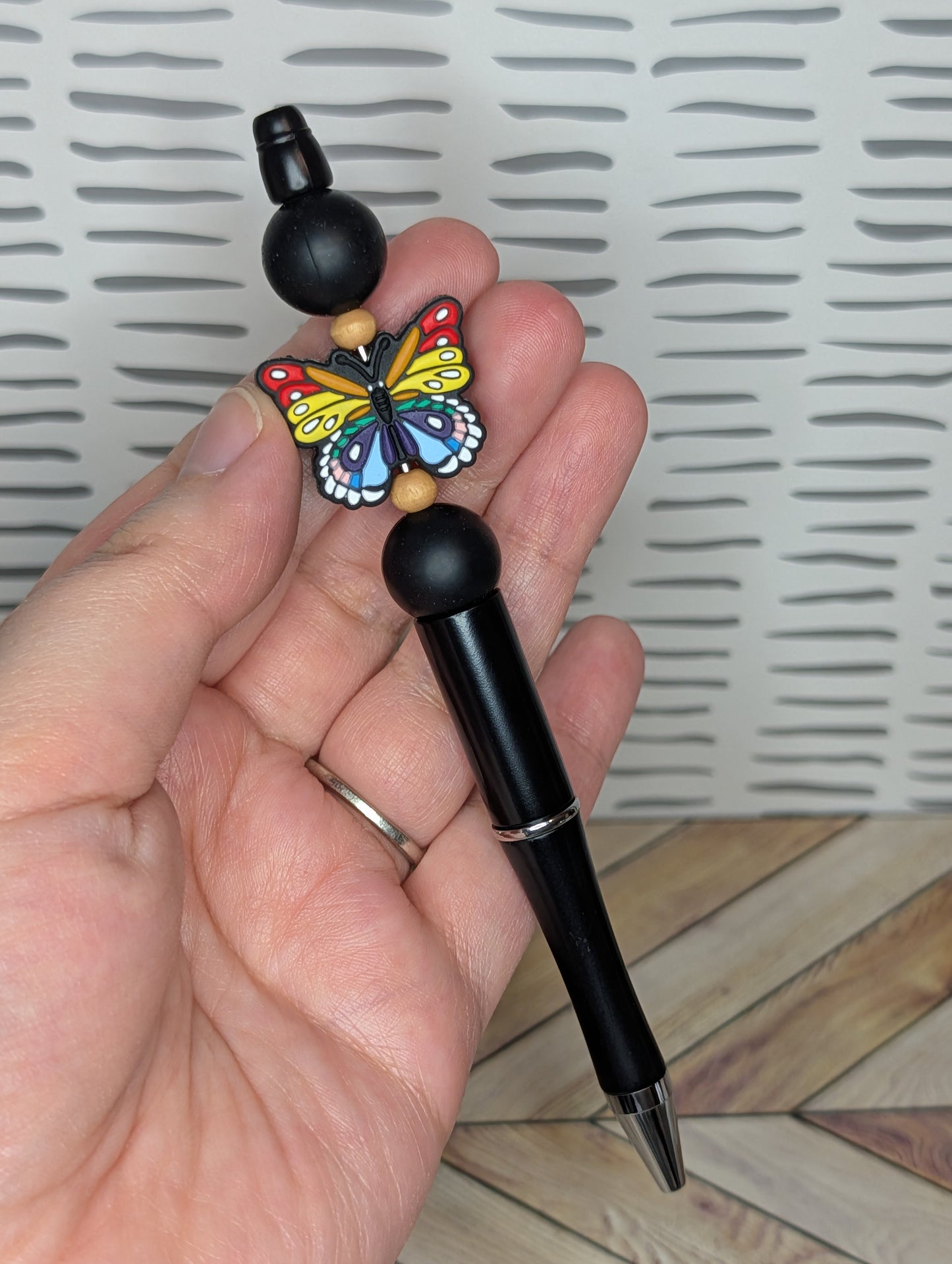 Black Rainbow Butterfly Beaded Pen
