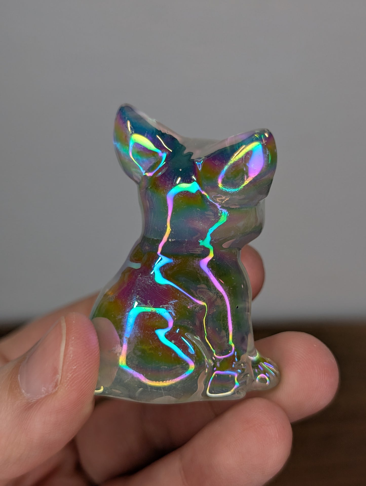 Aura Coated Clear Quartz Frenchie Carving (W84)