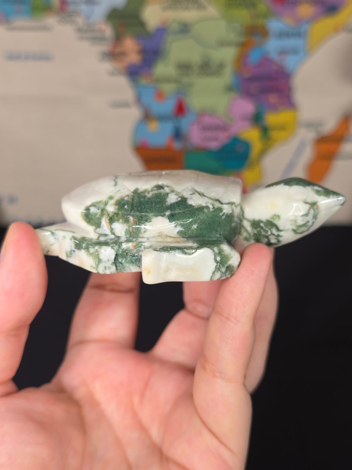 Moss Agate Sea Turtle Carving